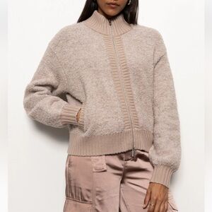 Sanctuary Bouclé Mock Neck Knit Bomber Jacket in Feather Beige Lilac Tan Size XL